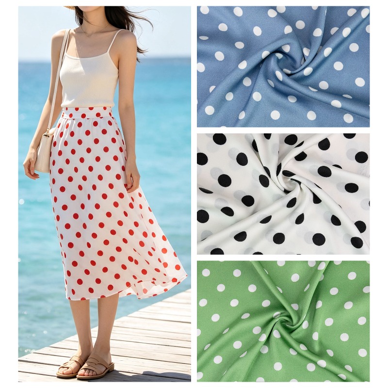 Soft Summer Yellow Clothing - Kleurrijke satijnen chiffon stof met stippen