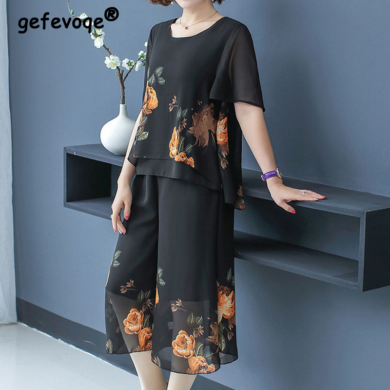 Summer Clothing Vintage - Elegante Mode Bloemenprint Kant Korte Sets