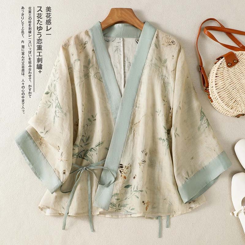 Summer Clothing Wraps - Vintage bloemenprint korte kimono vest dames