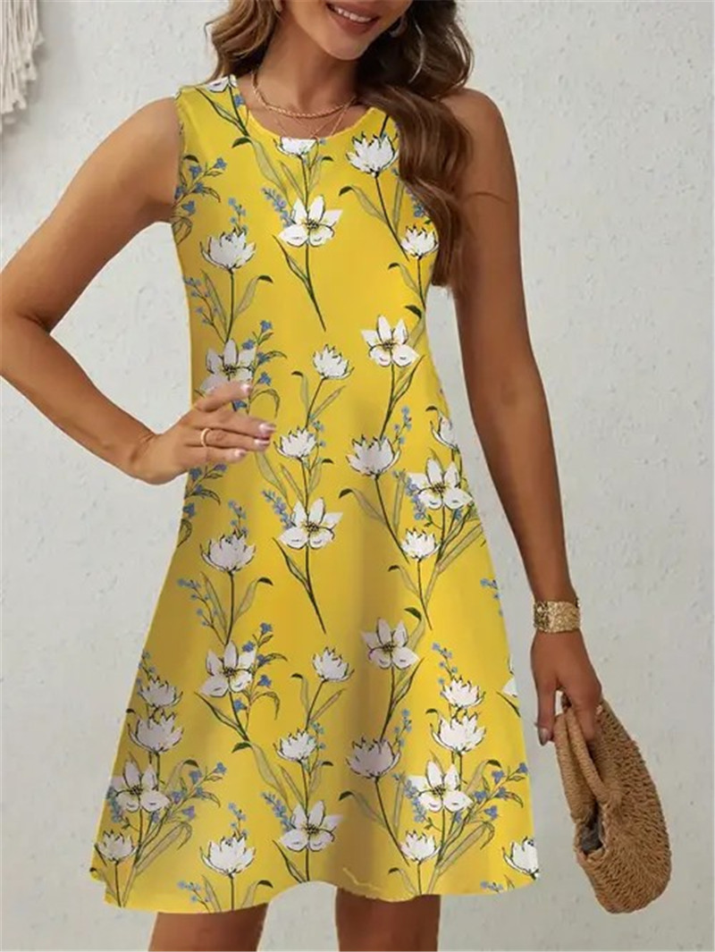 Gele bloemenjurk Dames Mouwloo - Soft Summer Yellow Clothing recensie en prijs