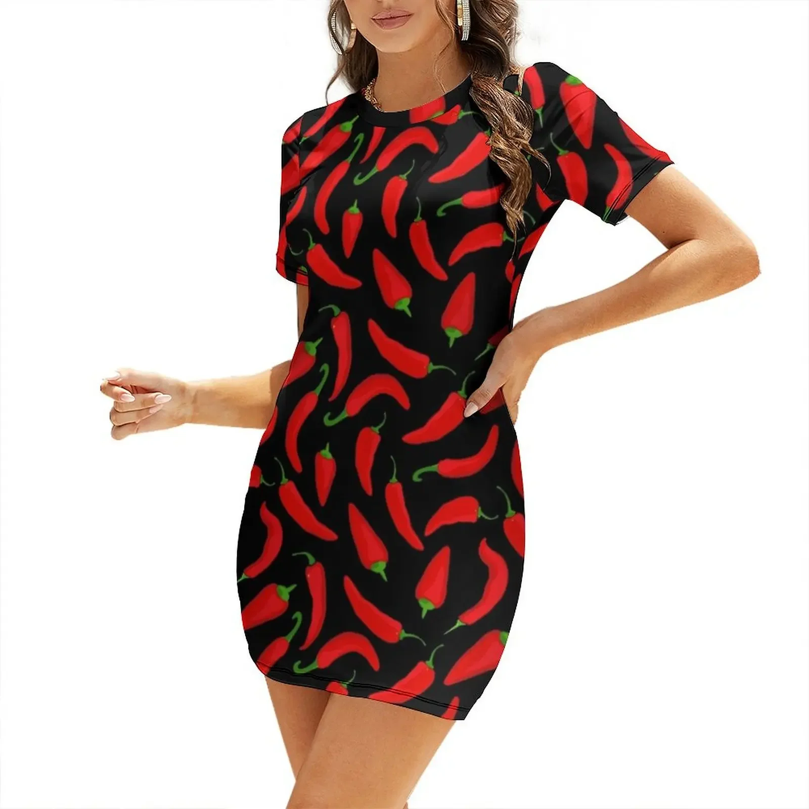 Rood chilipeperpatroon op zwar - Summer Clothing Online recensie en prijs